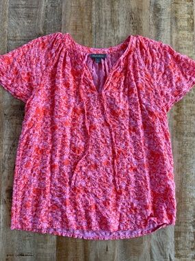 Style & Co. Pink Coral Short-Sleeve Textured V-Neck Blouse